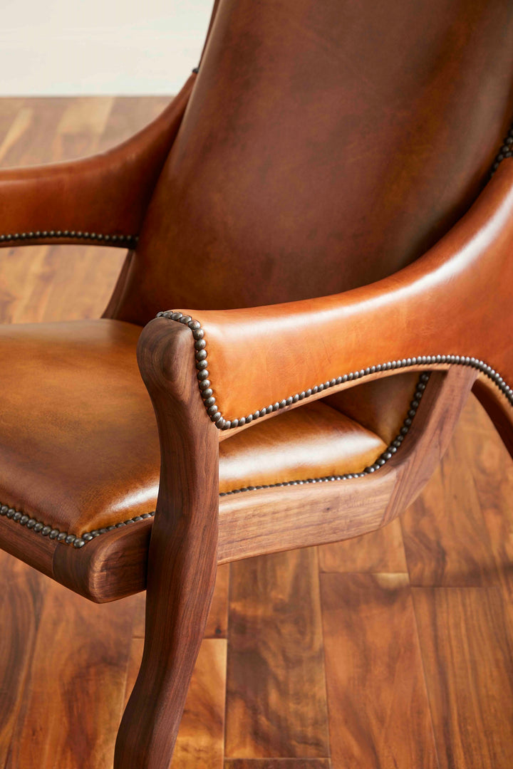 Walnut Leather Accent Chair