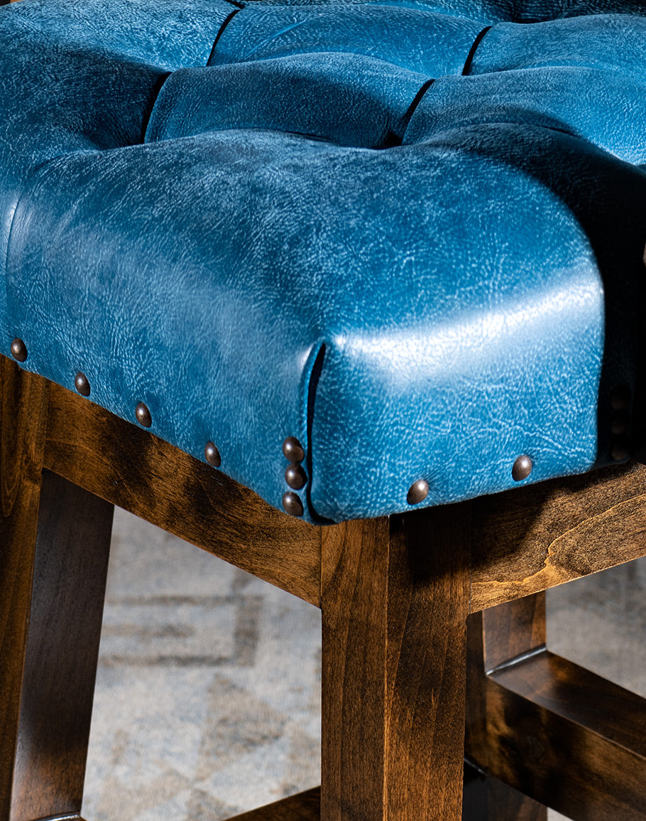 Levi Blue Swivel Bar Stool Seat Detail - Coastal Compass Home Decor