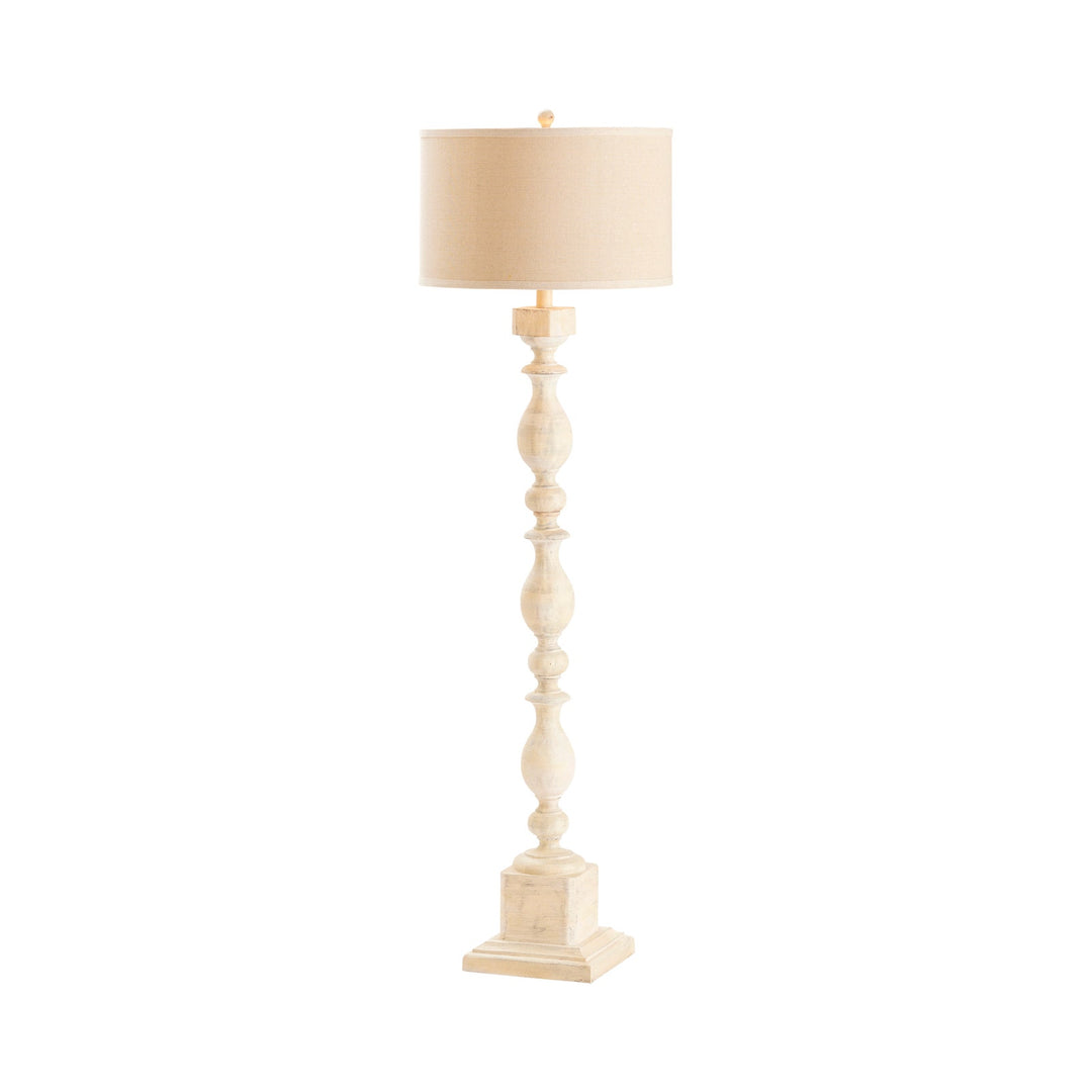 Beige wood-like floor lamp with a white background