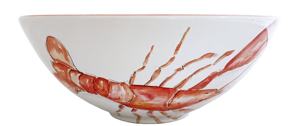 Lobster Serving Bowl - Red Lobster Design - White Ceramic - Coastal Compass Home Decor