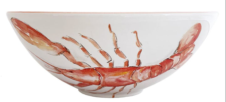 Lobster Serving Bowl - Red Lobster Design - White Ceramic - Coastal Compass Home Decor