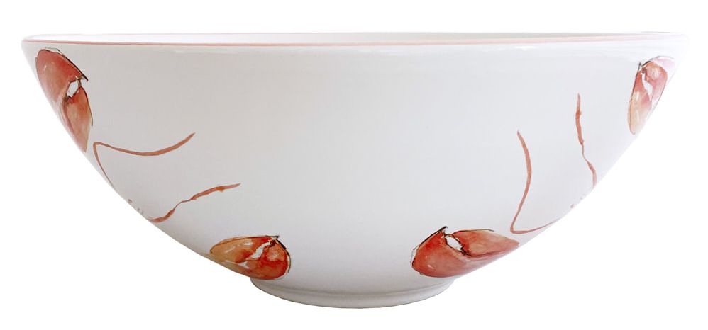 Lobster Serving Bowl - Red Lobster Design - White Ceramic - Coastal Compass Home Decor