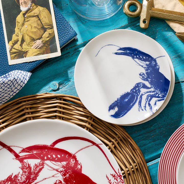 Blue Lobster Appetizer Plates - Red Lobster Dinner Plate - Coastal Compass Home Decor