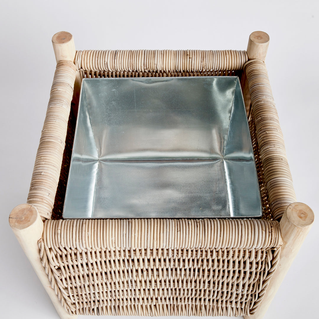 Top view of London Medium rattan planter with removable galvanized zinc insert