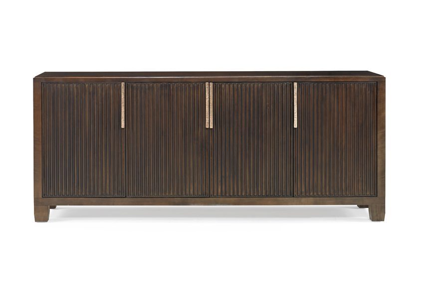 Macy Credenza - Maple wood - Carob Brown Finish - Bronze hardware - 4 doors - Coastal Compass Home Decor