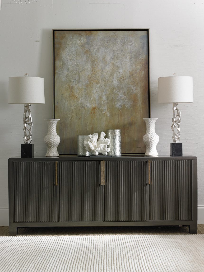 Macy Credenza - Maple wood - Carob Brown Finish - Bronze hardware - 4 doors - Coastal Compass Home Decor