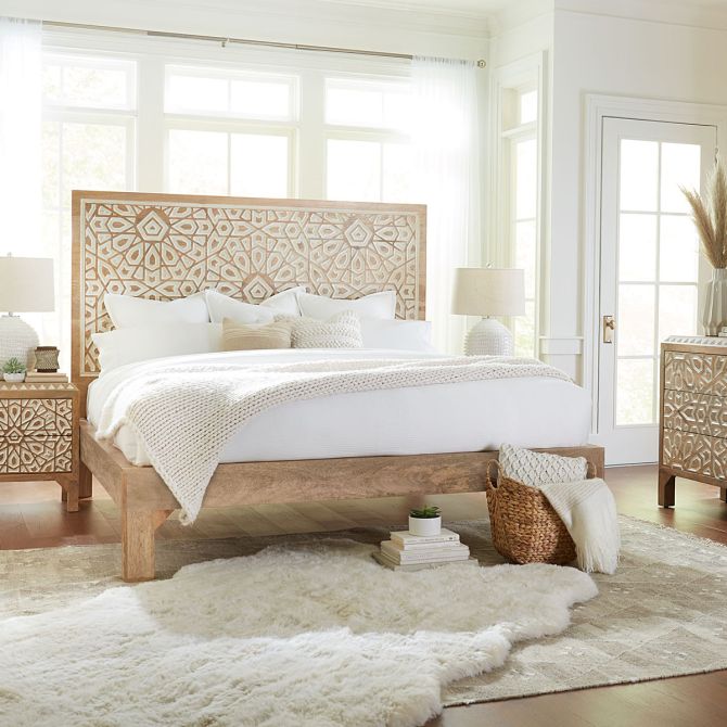 Mango Wood Hand Carved Bed Frame