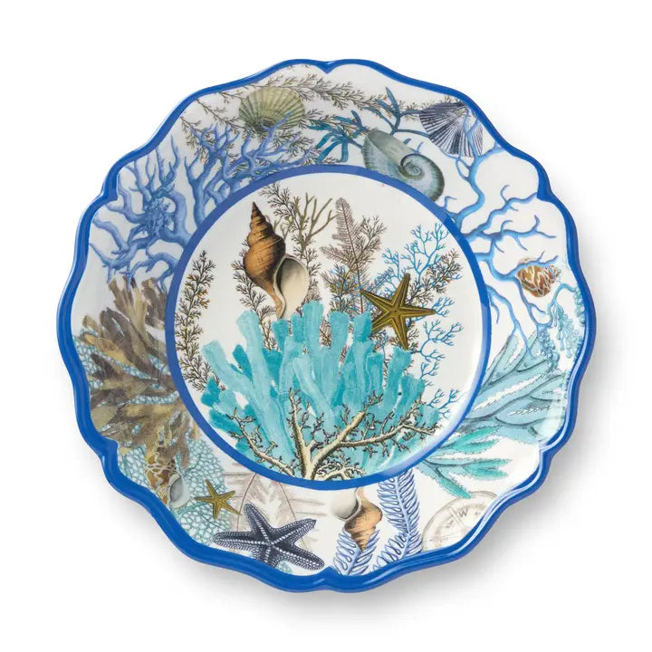 Marina Blue All Purpose Bowl Set - Blue Scalloped Edges - Blues, browns & neutral hues - Intricate sealife design - Coastal Compass Home Decor