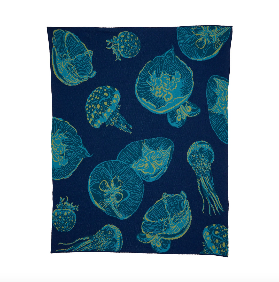 Eco Jellyfish Throw Blanket Marine/Teal - Coastal Compass Home Decor