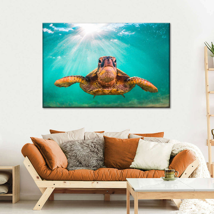 Maui Green Turtle Wall Art - Turtle Art - Under the sea - Single Canvas - Coastal Compass Home Decor