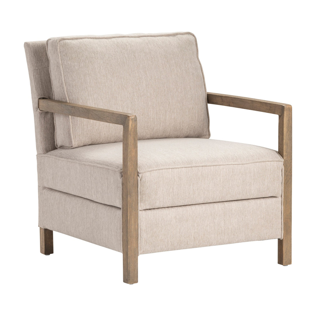 Maxene Accent Chair - Beige Upholstery - Natural wood arms & frame - Coastal Compass Home Decor