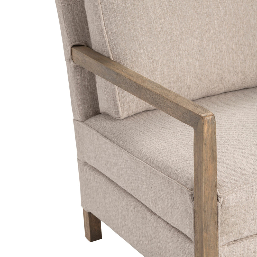 Maxene Accent Chair - Beige Upholstery - Natural wood arms & frame - Coastal Compass Home Decor