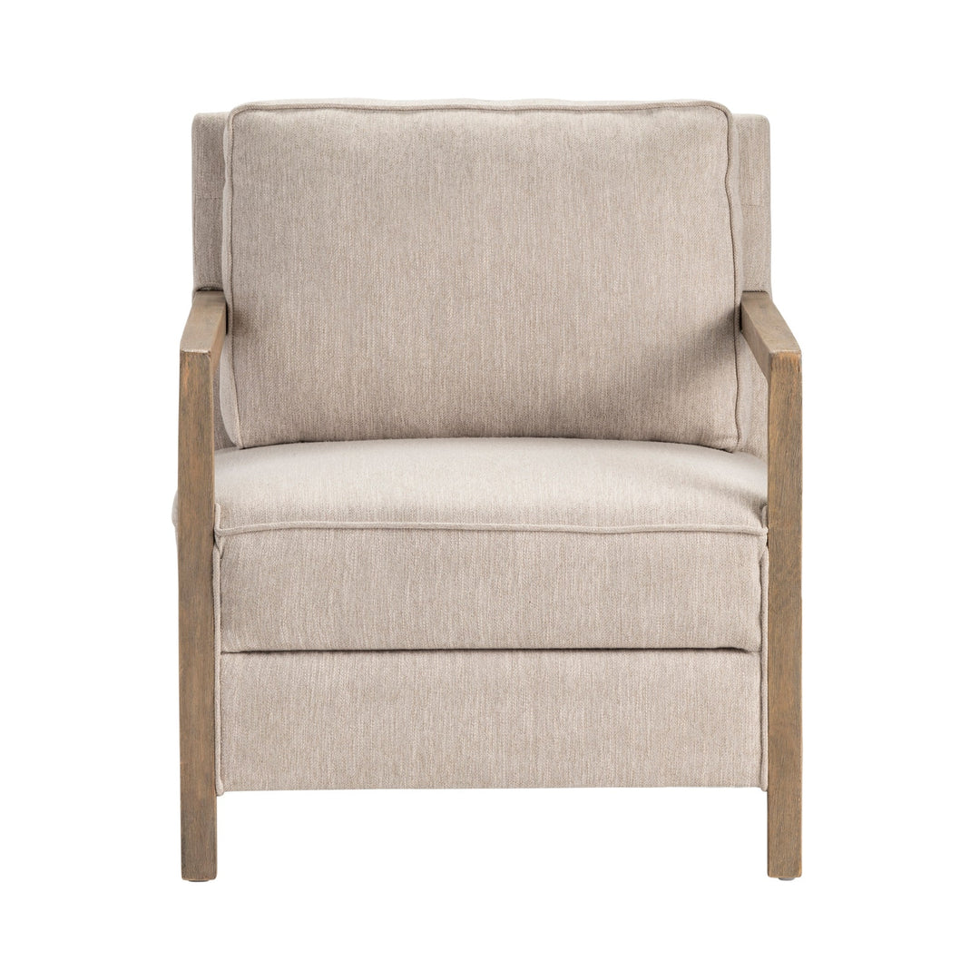 Maxene Accent Chair - Beige Upholstery - Natural wood arms & frame - Coastal Compass Home Decor