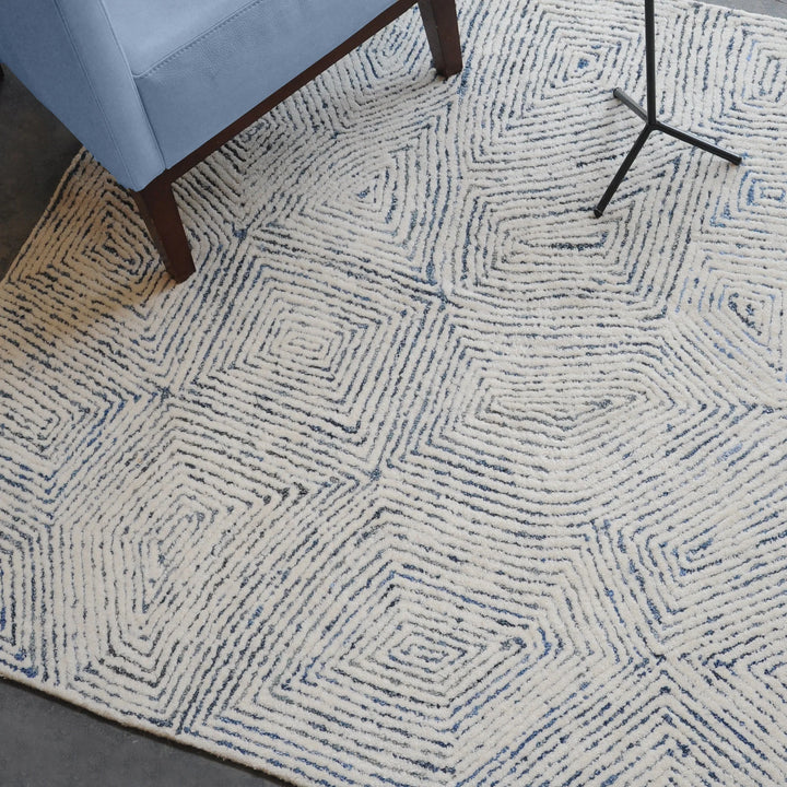 Blue Maze Area Rug - Blue & White geometric design - Coastal Compass Home Decor