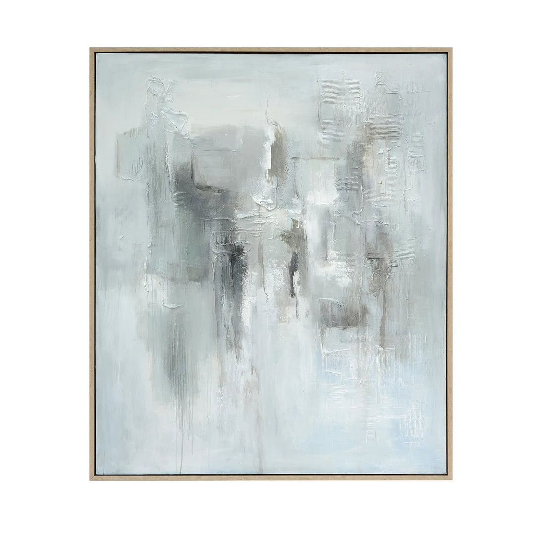 Serene Mist Abstract Canvas Art - muted blues, greys & whites - Wash style technique - Wood frame - Coastal Compass Home Decor