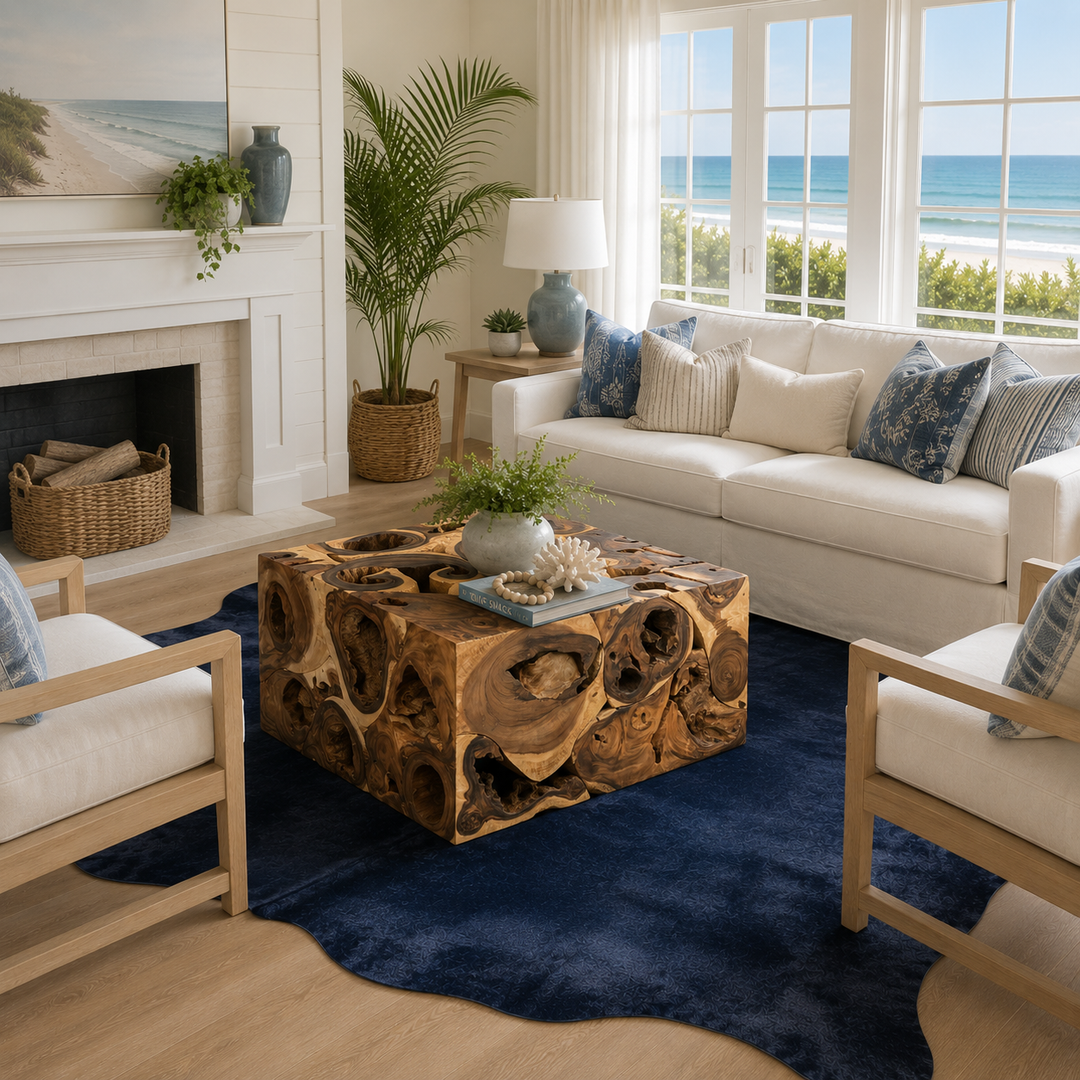 Dark Coast Navy Blue Cowhide Rug