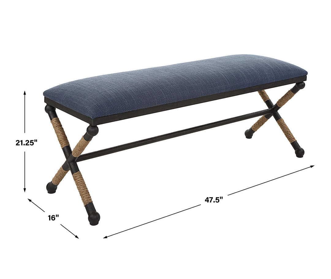 Compass Bench Navy & Rope Bench | Furniture | Coastal Compass Home Decor – The ...