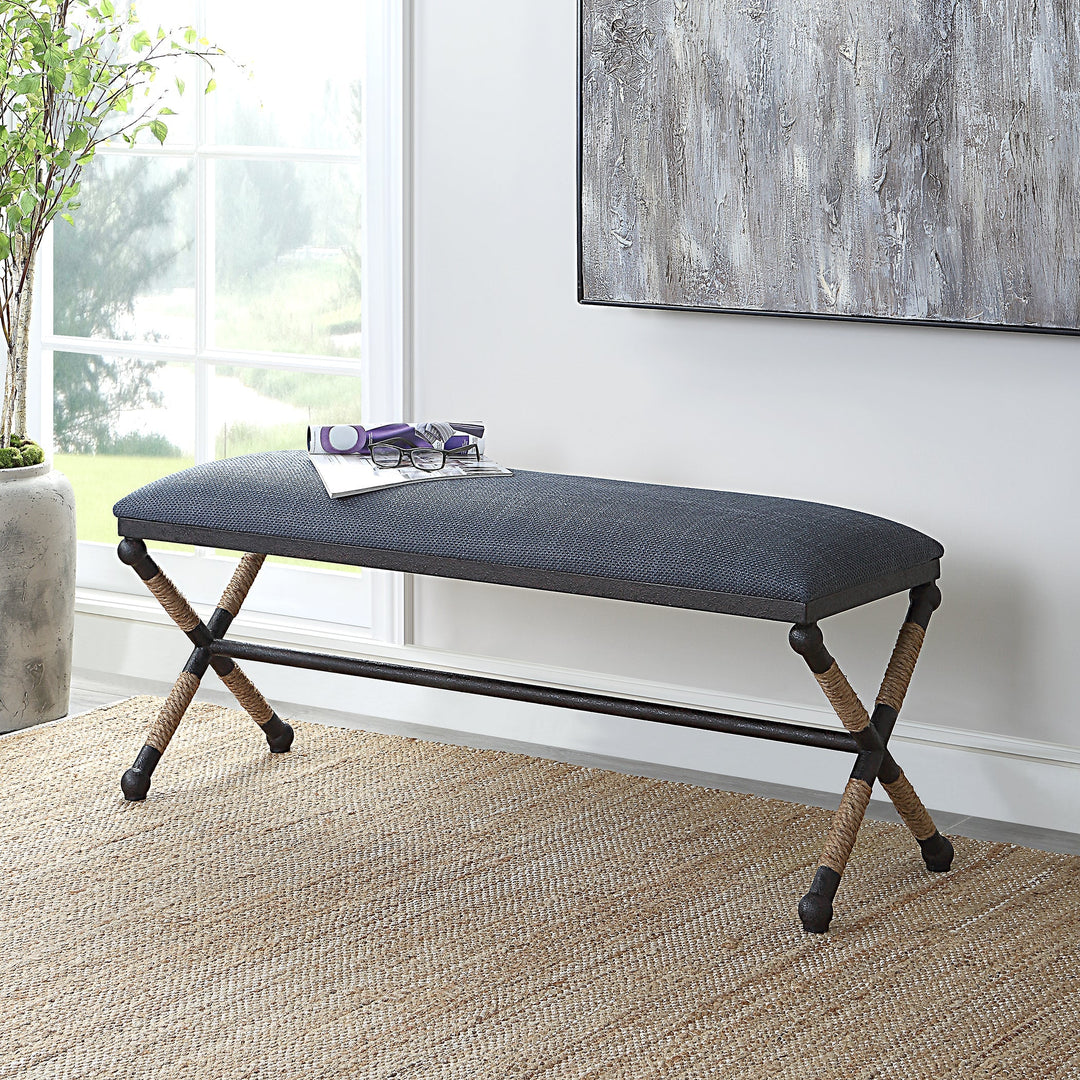 Compass Bench Navy & Rope Bench | Furniture | Coastal Compass Home Decor – The ...