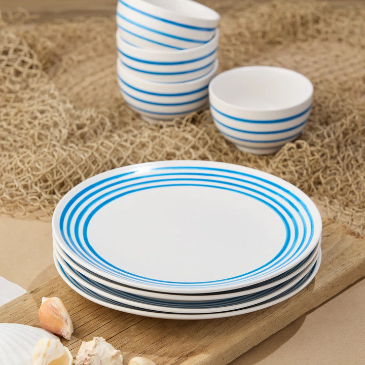 Ocean Side Blue Ice Cream Bowl Set - Blue stripes on white - Coastal Compass Home Decor