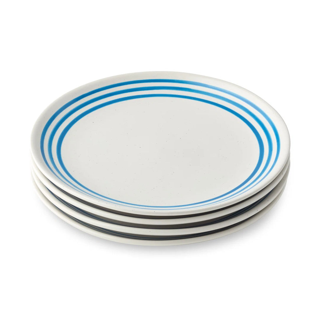 Ocean Side Blue Salad Plate Set - Blue striped rim on white - Coastal Compass Home Decor