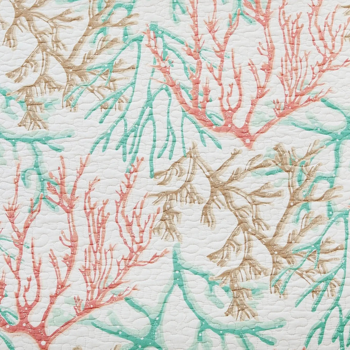 Oceanic Reef Quilt Set - Coral - Teal, Pink & Tan - Coastal Compass Home Decor