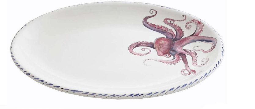 Decorative plate with an octopus design on a white background