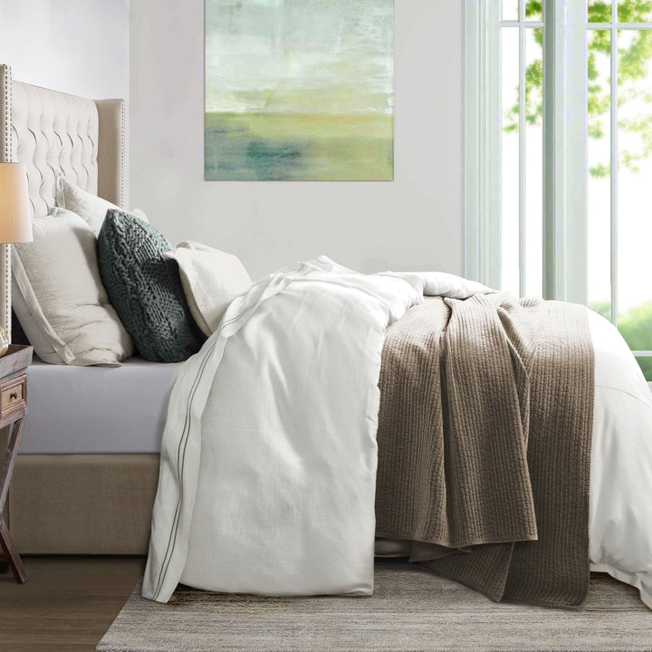 Hera Flange Linen Bedding Set in White color from HiEnd Accents