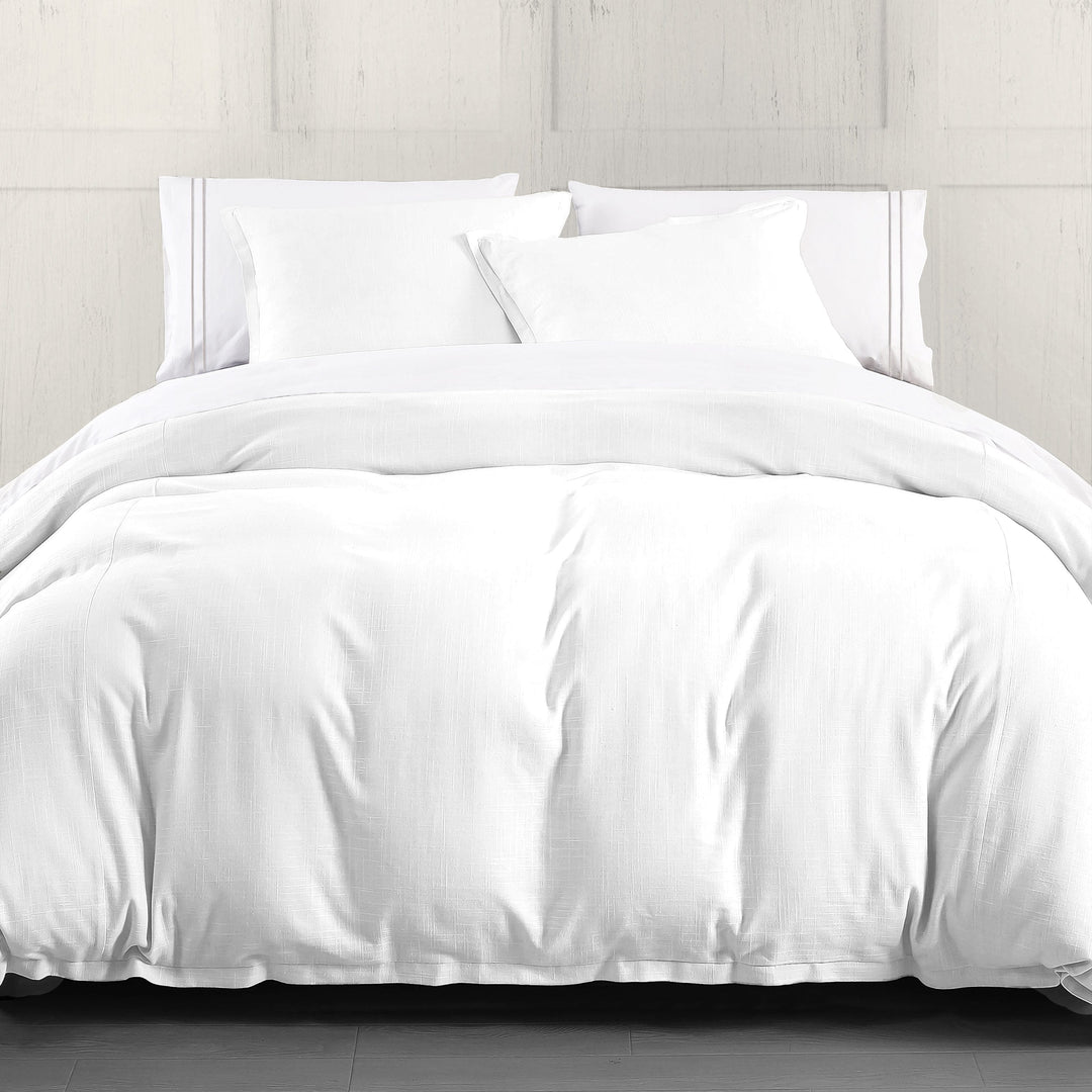 Hera Flange Linen Bedding Set in White color front view from HiEnd Accents