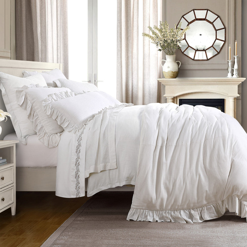 Lily Washed Linen Bedding Set in White color with matching sheet from HiEnd Accents