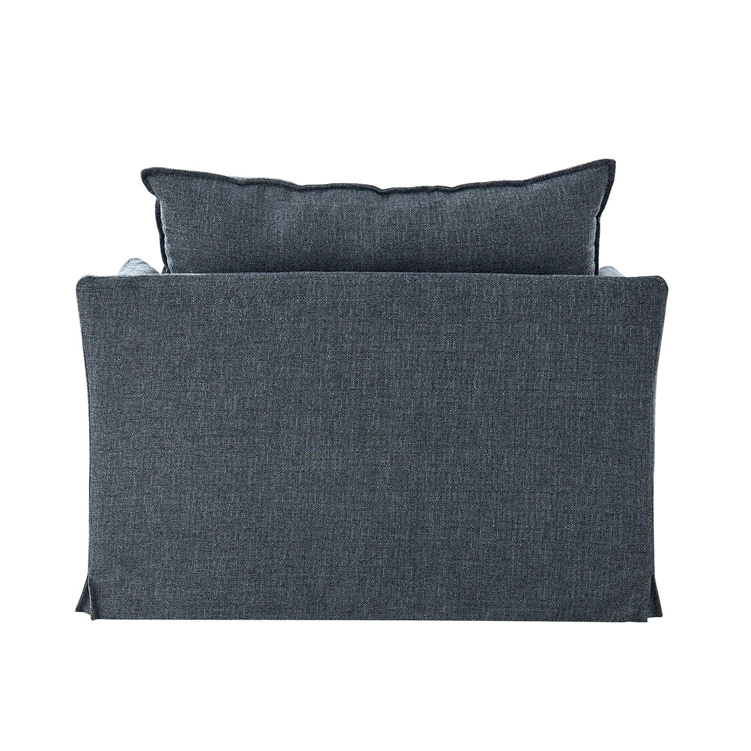 Linen-inspired slipcover armchair with reversible cushion and ottoman