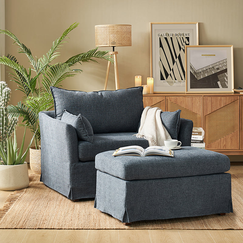 Pacific Haven armchair and ottoman styled for a cozy coastal living room