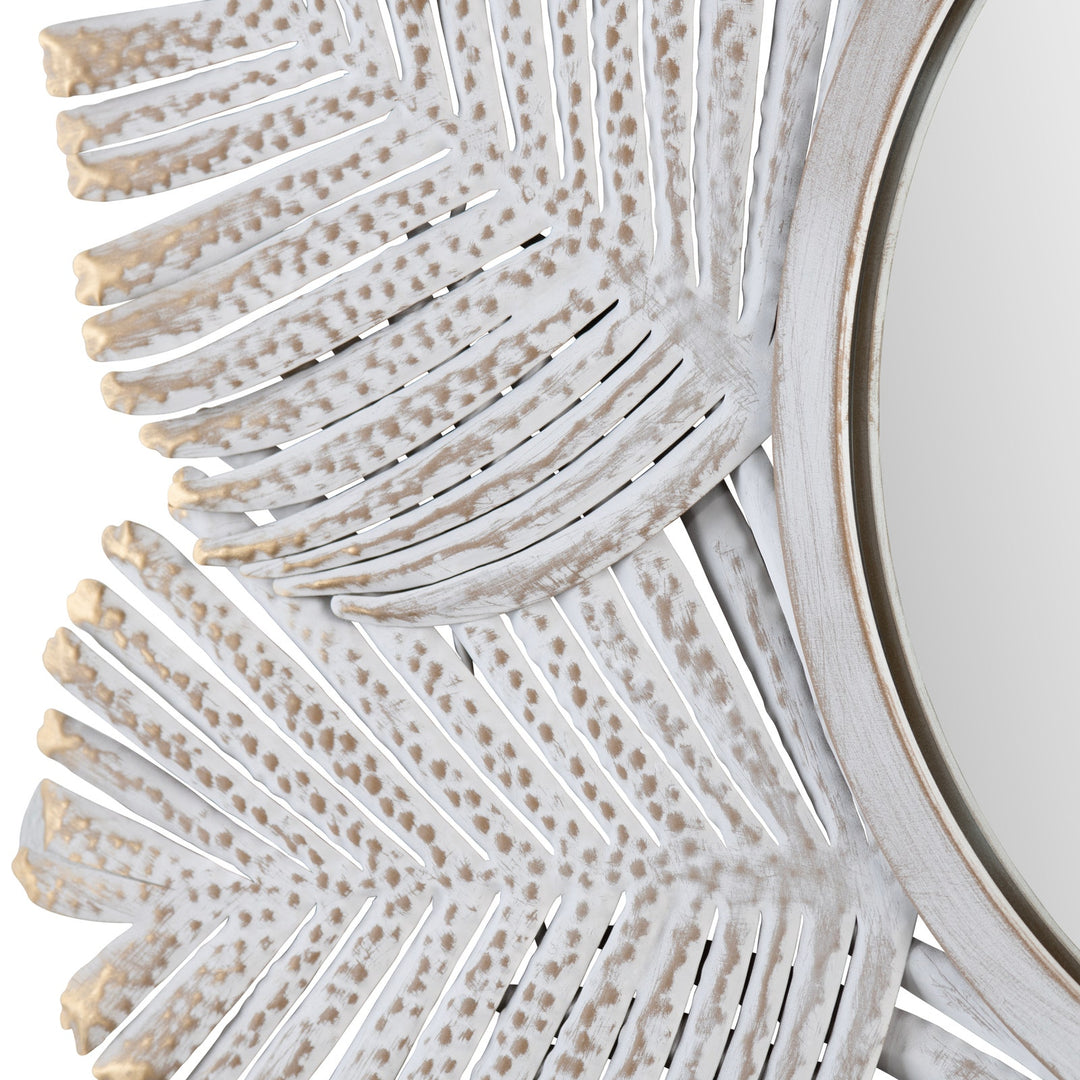 Palm Leaves Mirror - metal detailed leafs - round - 10 leafs - Coastal Compass Home Decor