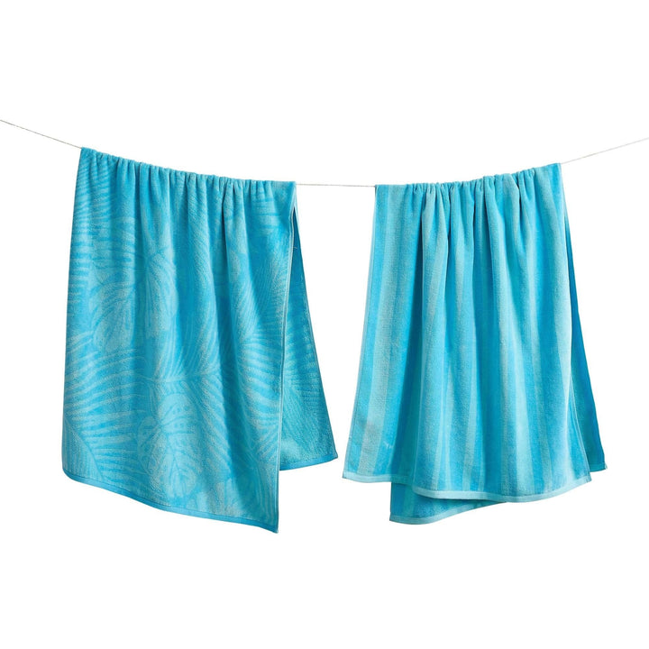 Palm & Stripes Cotton Velour Beach Towel Pack