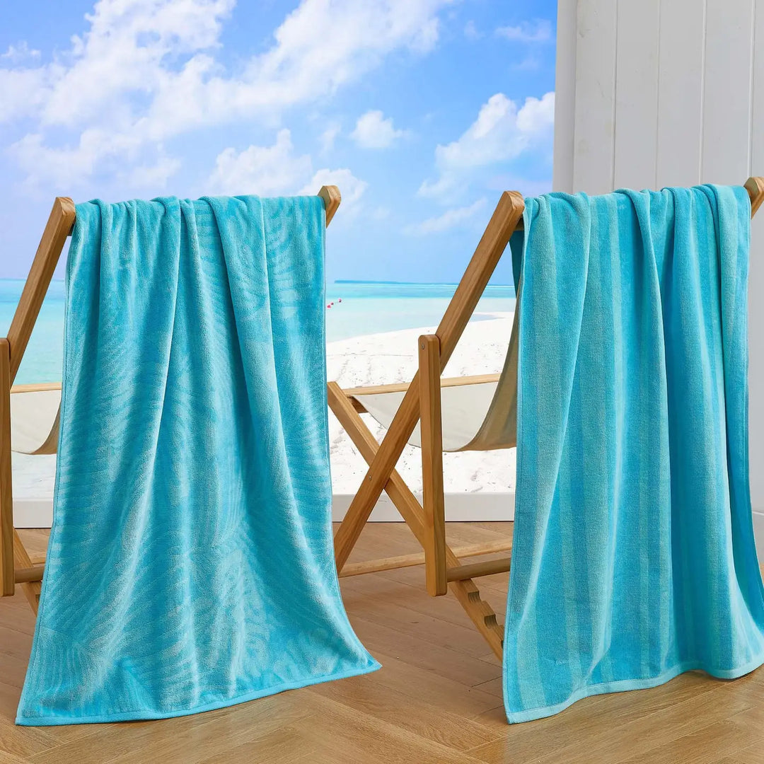 Palm & Stripes Cotton Velour Beach Towel Pack