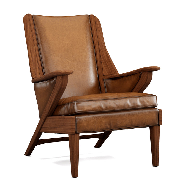 Brown leather armchair on a white background. Coastal Compass Home Decor