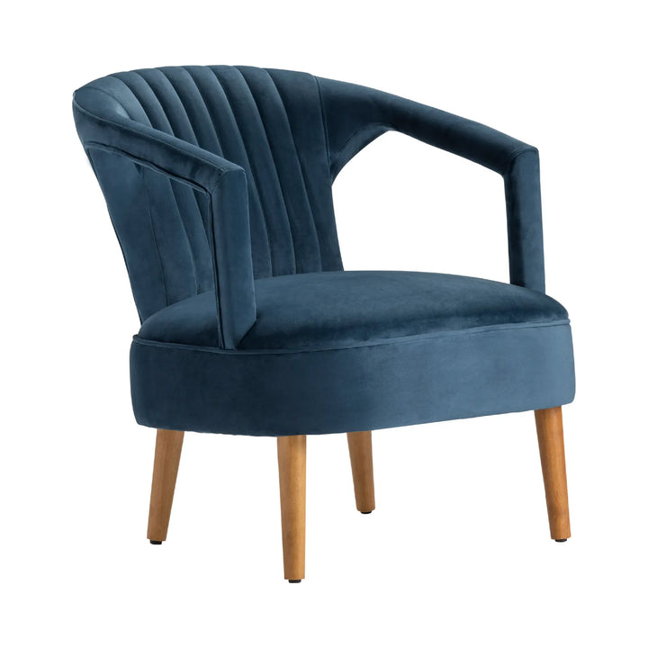 Pearson Creek Accent Chair - Blue Upholstery - Tufted Back Wood legs - Coastal Compass Home Decor 