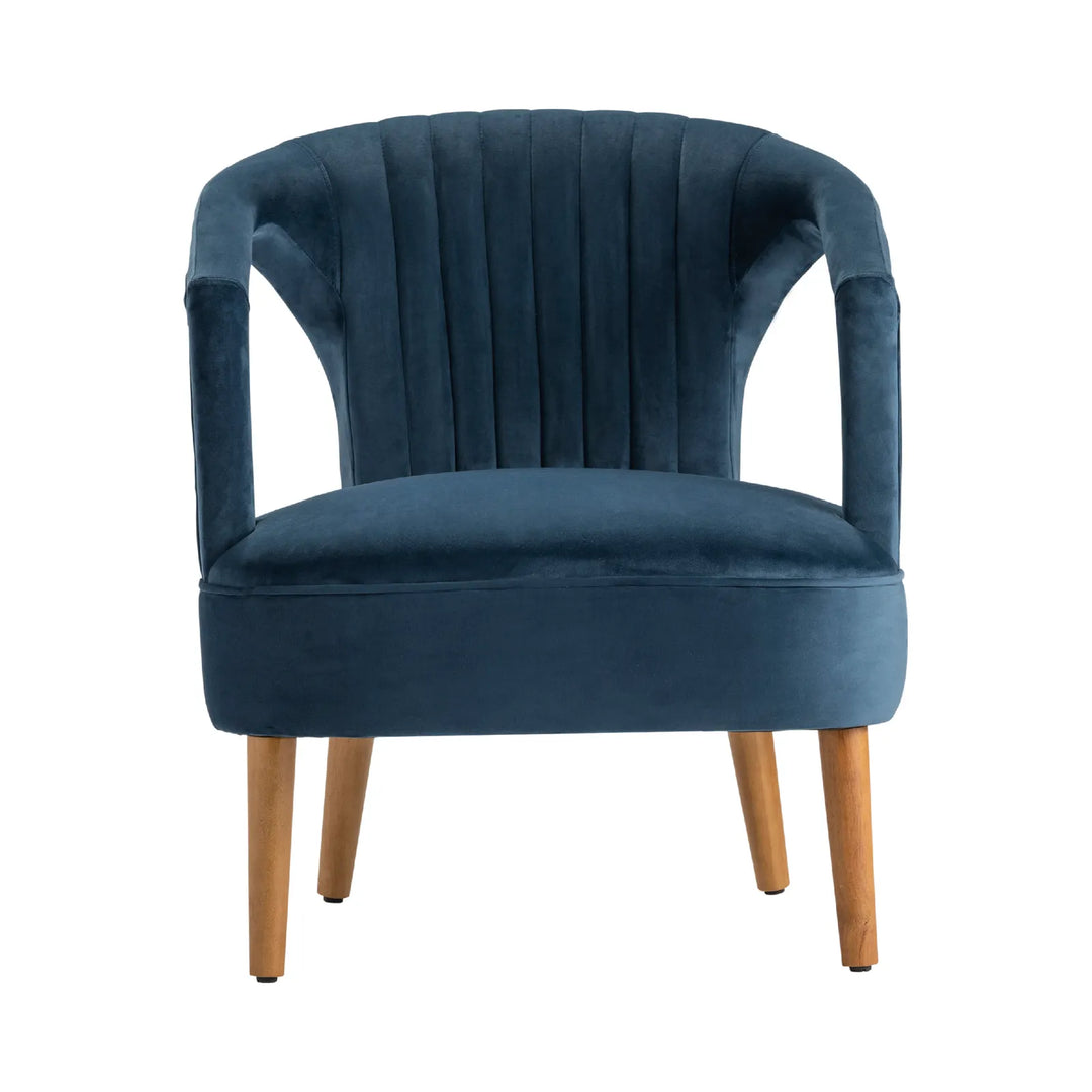 Pearson Creek Accent Chair - Blue Upholstery - Tufted Back Wood legs - Coastal Compass Home Decor 