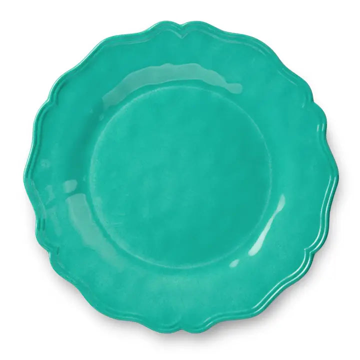 Perry Teal Dinner Plate Set - Melamine - Crackle Glaze Finish - Scalloped edges - Coastal Compass Home Decor