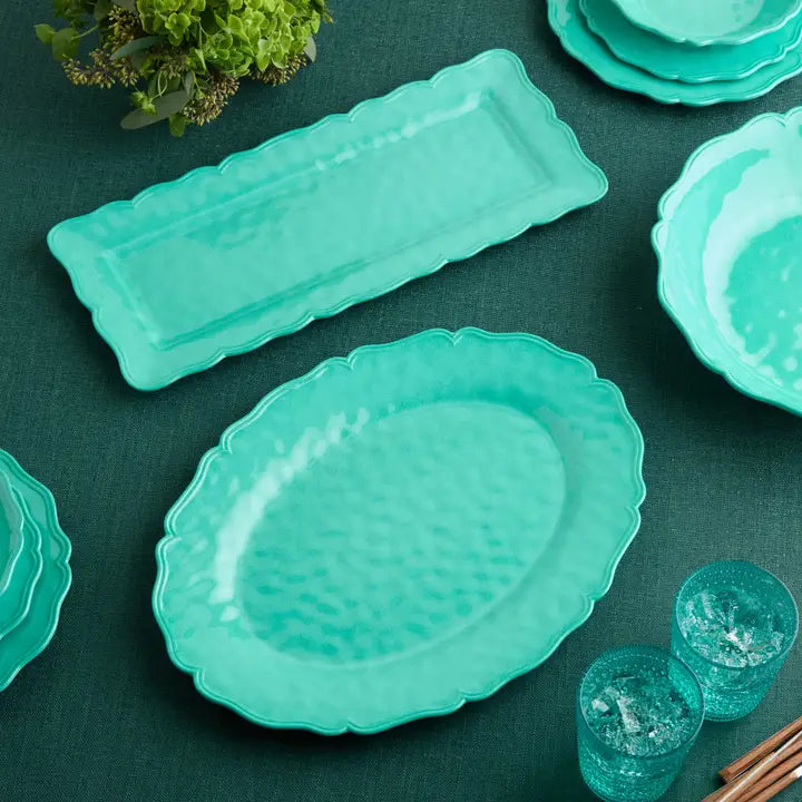 Perry Teal Oval & Rectangle Platter - Crackle Finish - Scalloped edges - Coastal Compass Home Decor