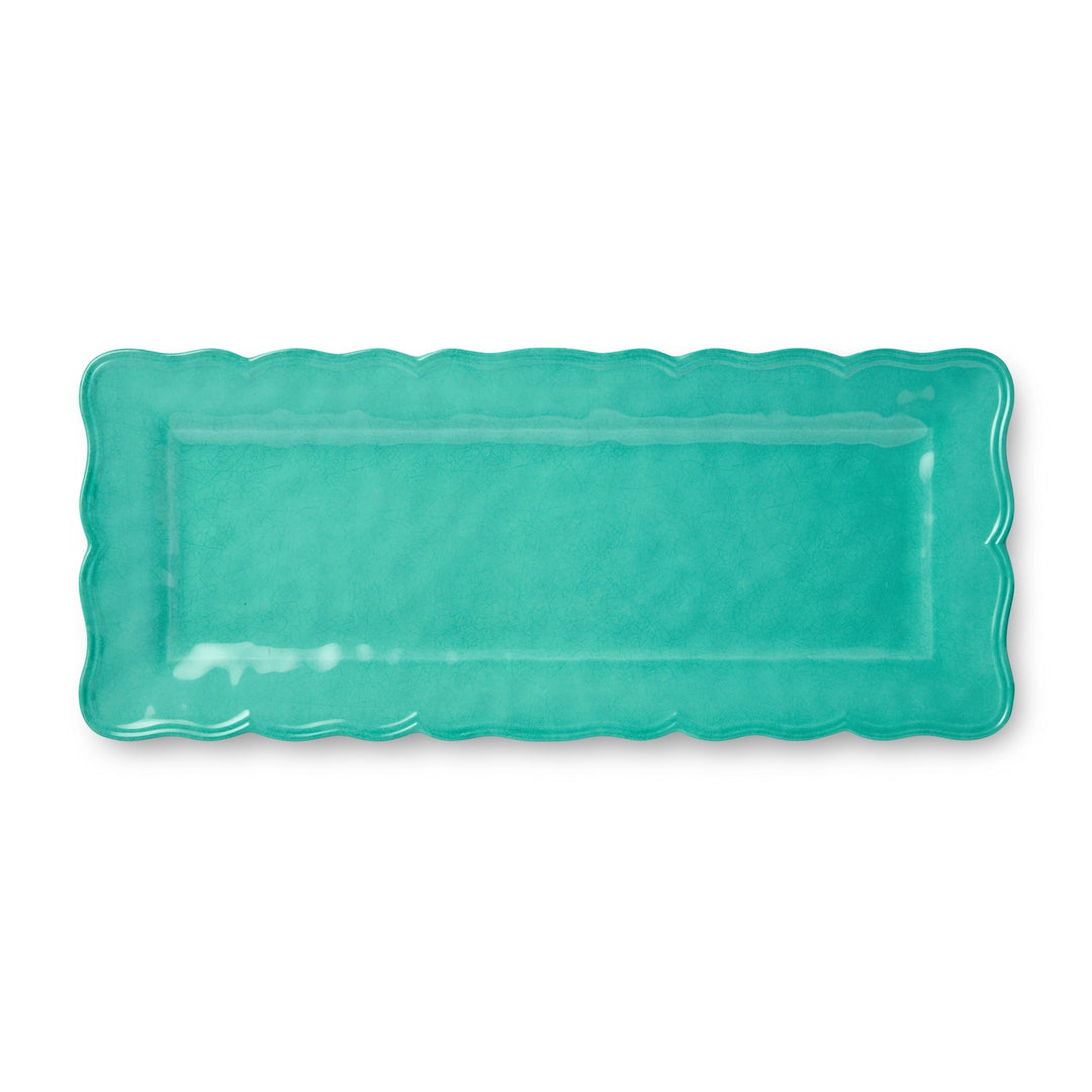 Perry Teal Rectangular Platter - Wave like edges - crackle glaze - Coastal Compass Home Decor