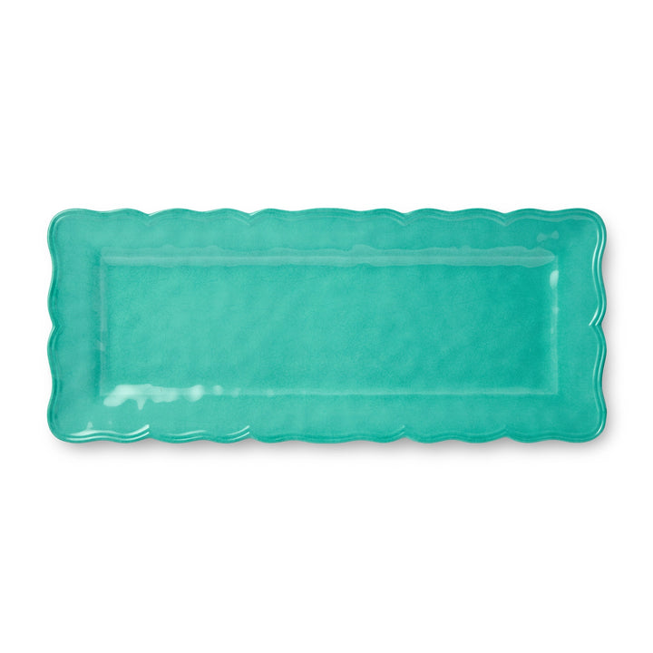 Perry Teal Rectangular Platter - Wave like edges - crackle glaze - Coastal Compass Home Decor