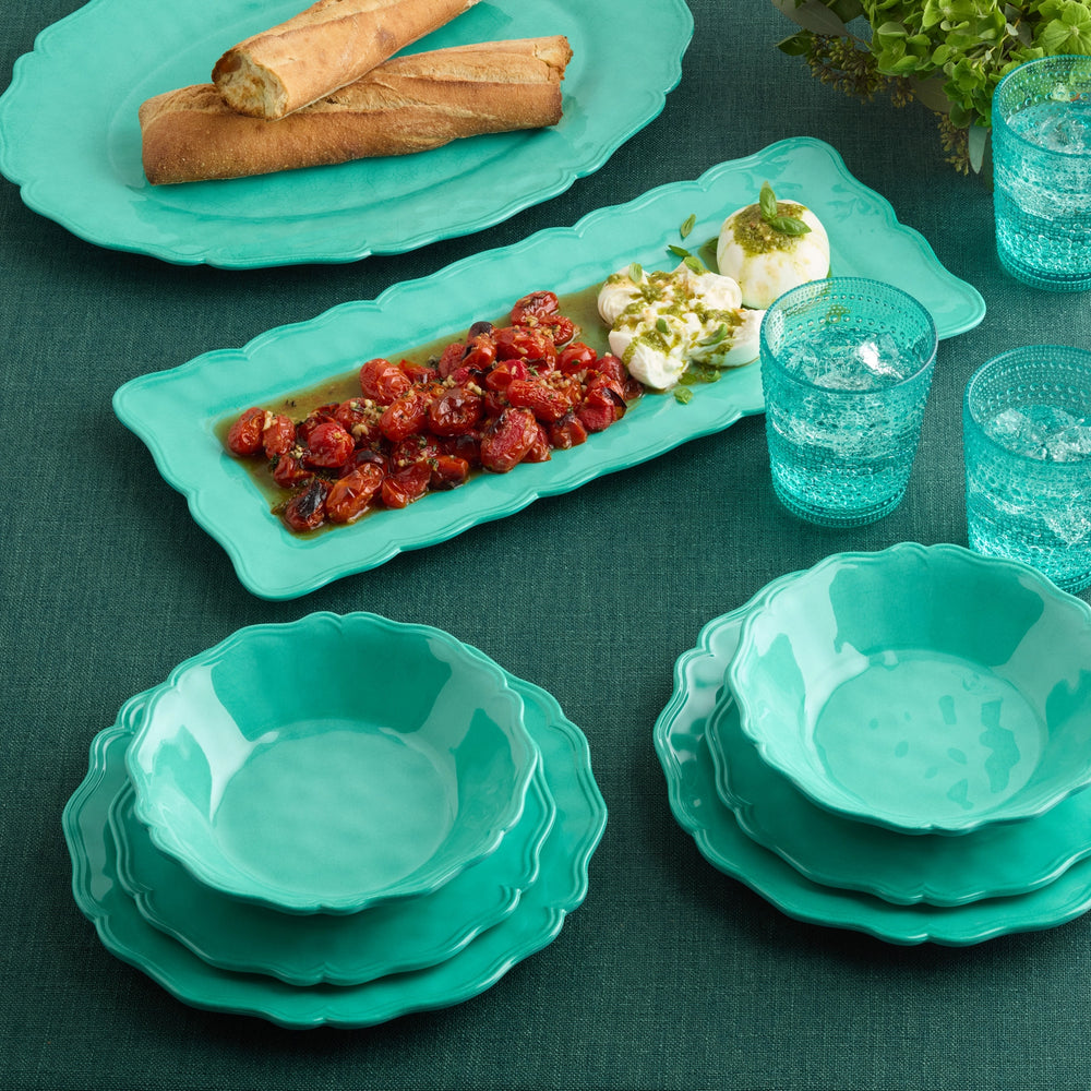 Perry Teal Table Setting - All Purpose Bowls - Salad Plates - Dinner Plates - Rectangle Tray - Oval Platter - Coastal Compass Home Decor