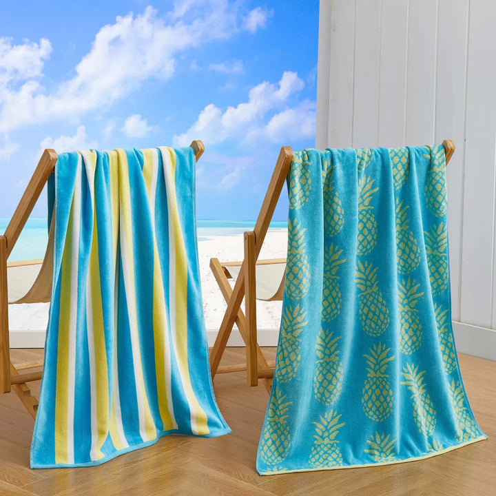 Pinapple & Stripes Cotton Velour Beach Towel Pack