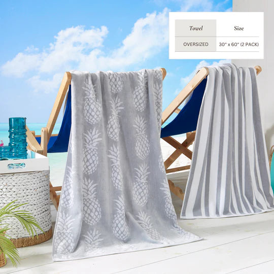 Pinapple & Stripes Cotton Velour Beach Towel Pack