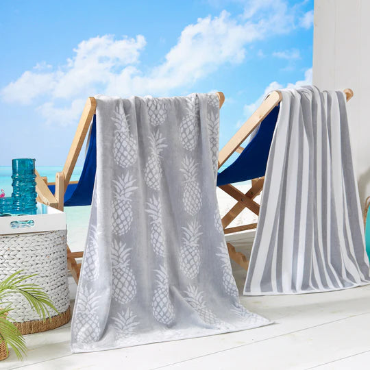 Pinapple & Stripes Cotton Velour Beach Towel Pack