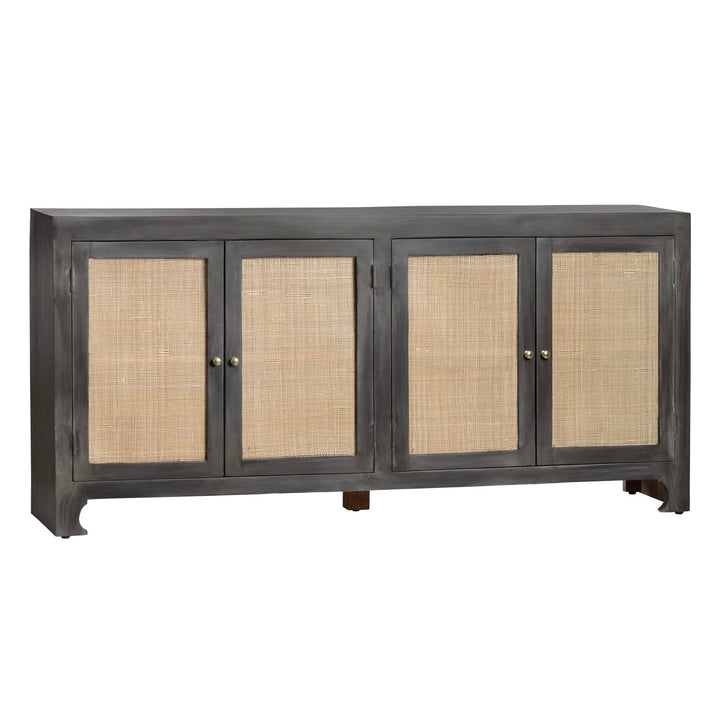 Port Baymouth Sideboard - Grey painted finish - rattan door inserts - 4 Doors - Coastal Compass Home Decor