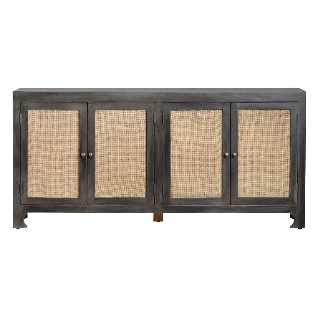 Port Baymouth Sideboard - Grey painted finish - rattan door inserts - 4 Doors - Coastal Compass Home Decor