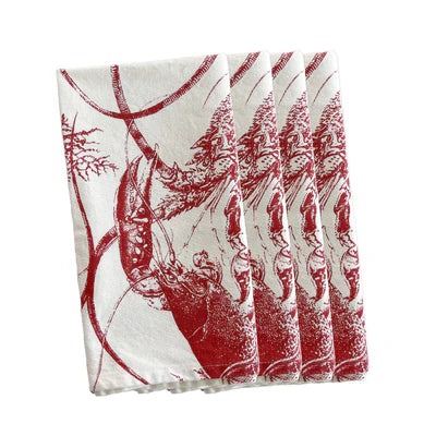 Red Lobster Dinner Napkin Set - Red Lobster - Red on white - 4 Napkins - Coastal Compass Home Decor