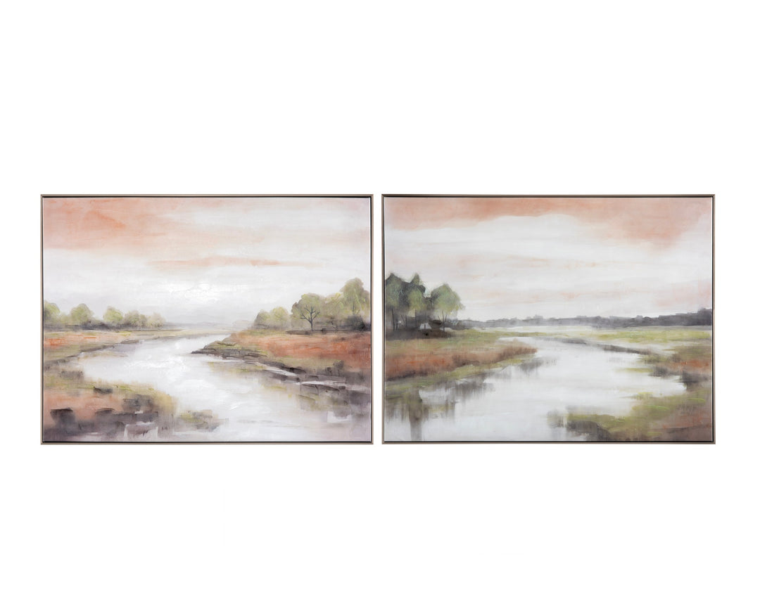 Rivers A Flowin' Canvas Painting - Metal Frame - Canvas Set - Landscape River Painting - Coastal Compass Home Decor