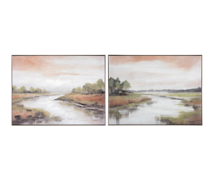 Rivers A Flowin' Canvas Painting - Metal Frame - Canvas Set - Landscape River Painting - Coastal Compass Home Decor